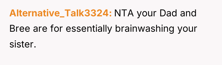 Alternative_Talk3324 NTA your Dad and Bree are for essentially brainwashing...