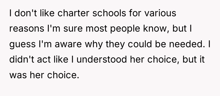 I don't like charter schools for various reasons I'm sure...
