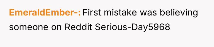EmeraldEmber- First mistake was believing someone on Reddit Serious-Day5968