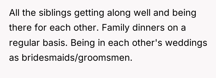All the siblings getting along well and being there for...