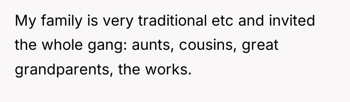 My family is very traditional etc and invited the whole...