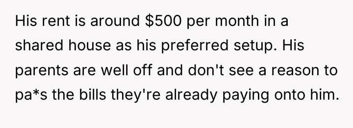 His rent is around $500 per month in a shared...