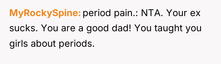 MyRockySpine period pain.: NTA. Your ex sucks. You are a...