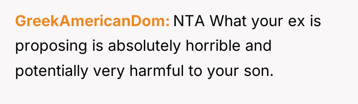 GreekAmericanDom NTA What your ex is proposing is absolutely horrible...