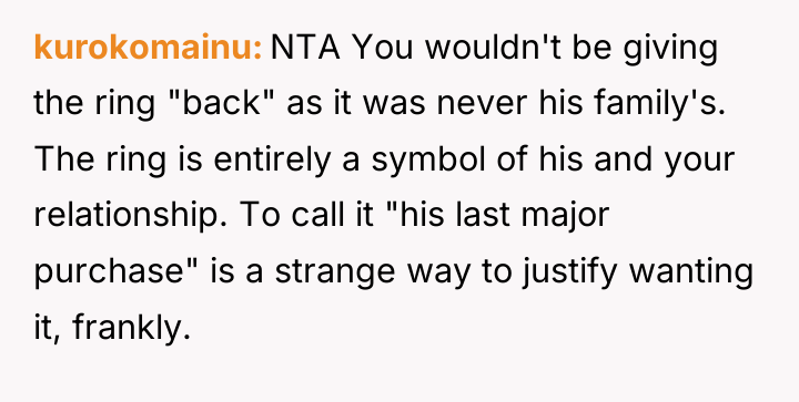 kurokomainu NTA You wouldn't be giving the ring "back" as...