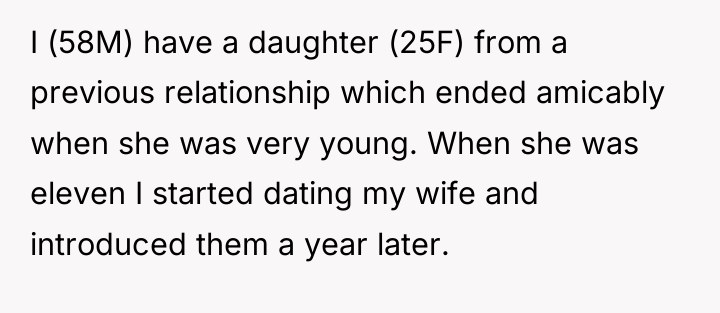 I (58M) have a daughter (25F) from a previous relationship...
