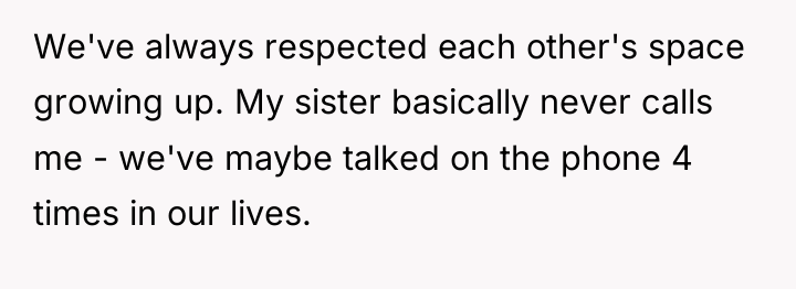 We've always respected each other's space growing up. My sister...