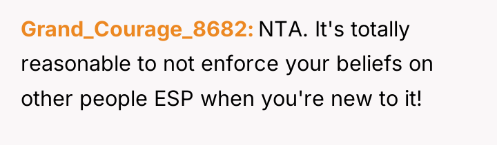 Grand_Courage_8682 NTA. It's totally reasonable to not enforce your beliefs...