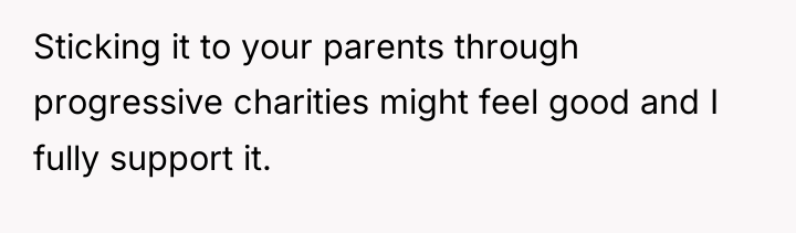 Sticking it to your parents through progressive charities might feel...