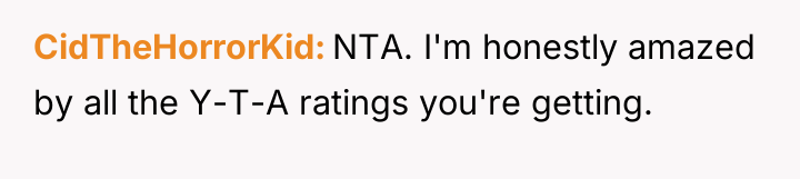 CidTheHorrorKid NTA. I'm honestly amazed by all the Y-T-A ratings...