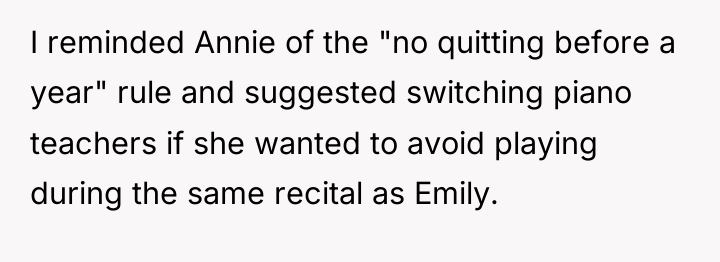 I reminded Annie of the "no quitting before a year"...
