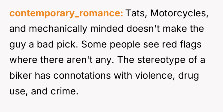 contemporary_romance Tats, Motorcycles, and mechanically minded doesn't make the guy...