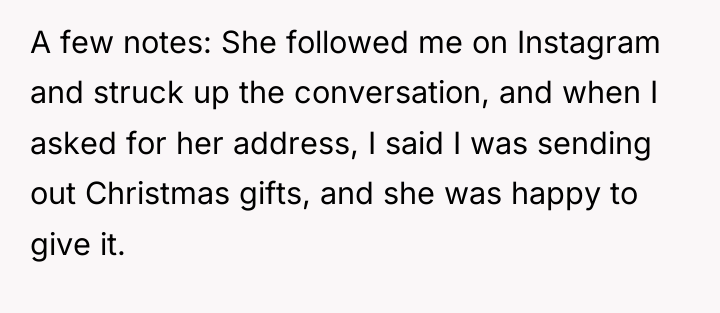 A few notes: She followed me on Instagram and struck...