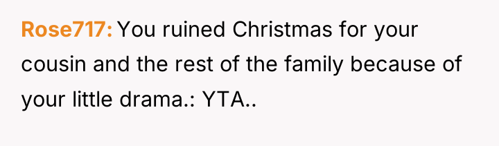 Rose717 You ruined Christmas for your cousin and the rest...