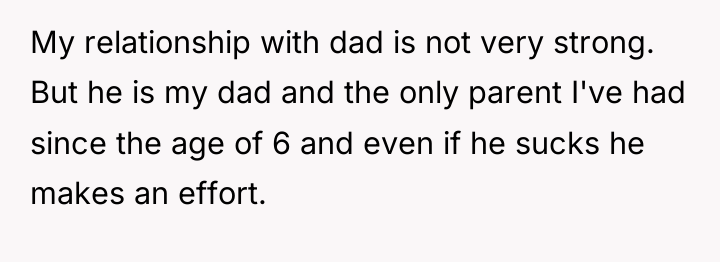 My relationship with dad is not very strong. But he...