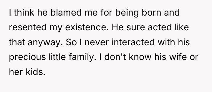 I think he blamed me for being born and resented...