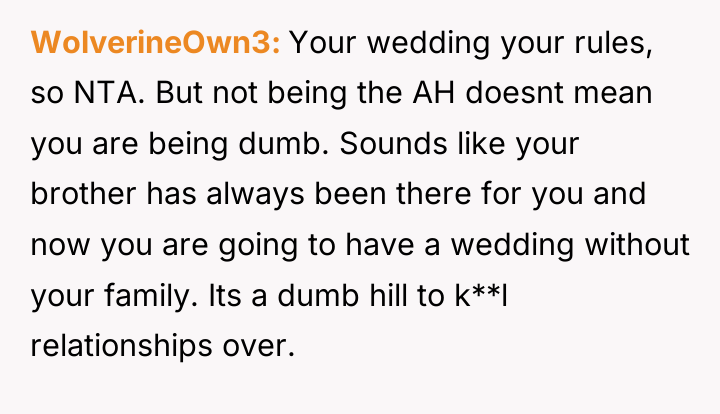 WolverineOwn3 Your wedding your rules, so NTA. But not being...