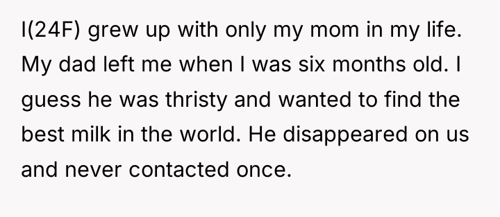 I(24F) grew up with only my mom in my life....
