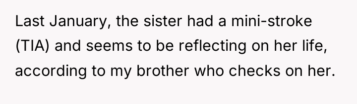 Last January, the sister had a mini-stroke (TIA) and seems...