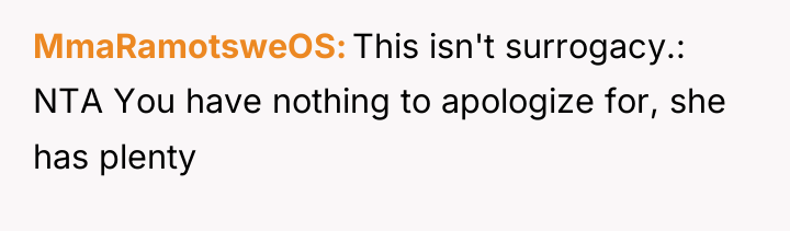 MmaRamotsweOS This isn't surrogacy.: NTA You have nothing to apologize...