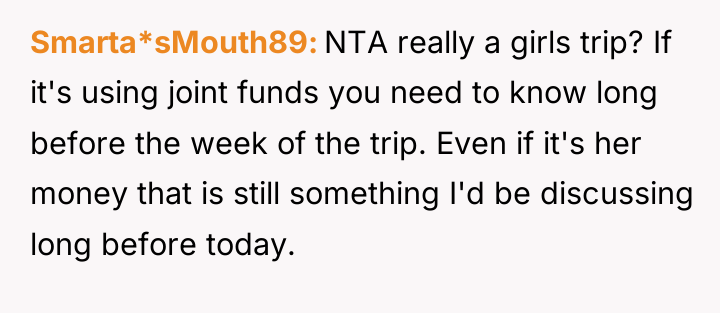 Smarta*sMouth89 NTA really a girls trip? If it's using joint...