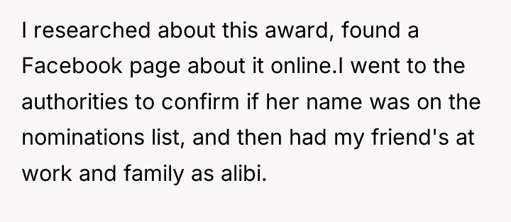 I researched about this award, found a Facebook page about...
