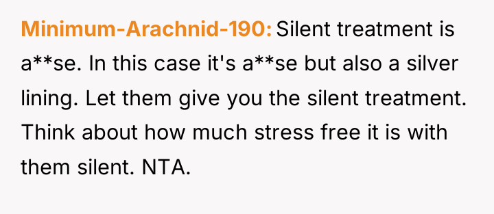 Minimum-Arachnid-190 Silent treatment is a**se. In this case it's a**se...