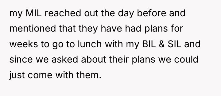 my MIL reached out the day before and mentioned that...