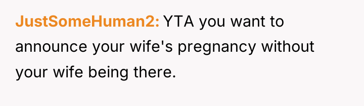 JustSomeHuman2 YTA you want to announce your wife's pregnancy without...