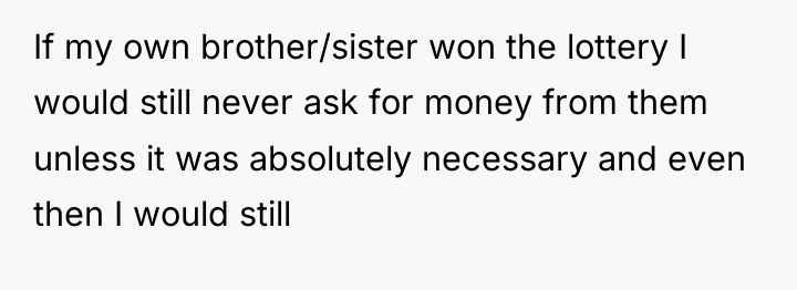 If my own brother/sister won the lottery I would still...