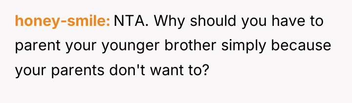 honey-smile NTA. Why should you have to parent your younger...