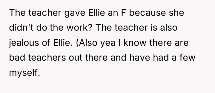 The teacher gave Ellie an F because she didn't do...