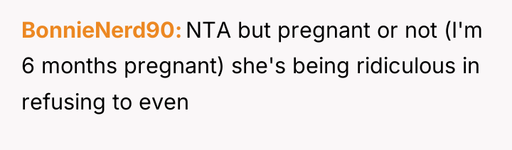 BonnieNerd90 NTA but pregnant or not (I'm 6 months pregnant)...