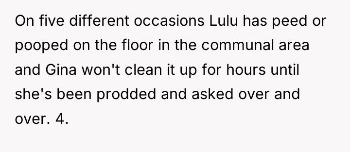 On five different occasions Lulu has peed or pooped on...