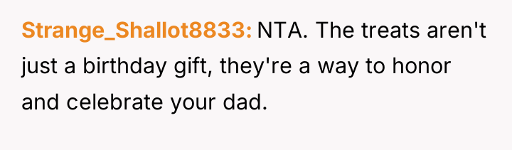 Strange_Shallot8833 NTA. The treats aren't just a birthday gift, they're...
