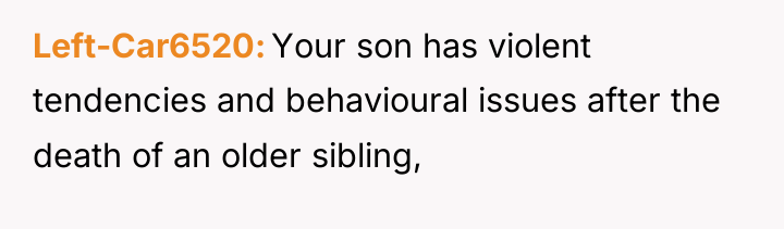 Left-Car6520 Your son has violent tendencies and behavioural issues after...