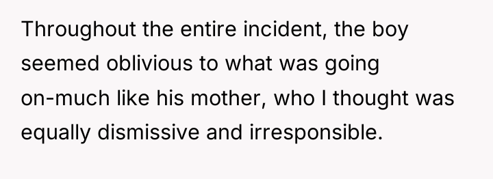 Throughout the entire incident, the boy seemed oblivious to what...