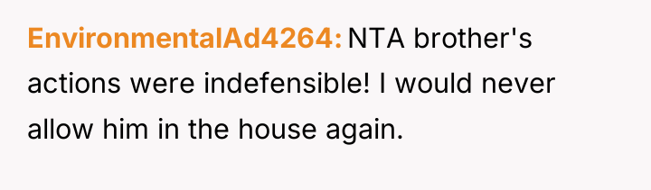EnvironmentalAd4264 NTA brother's actions were indefensible! I would never allow...