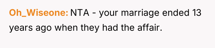 Oh_Wiseone NTA - your marriage ended 13 years ago when...