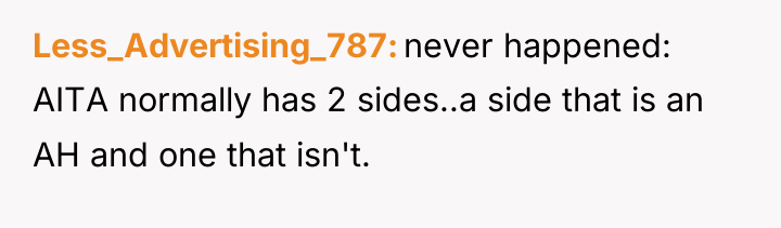 Less_Advertising_787 never happened: AITA normally has 2 sides..a side that...