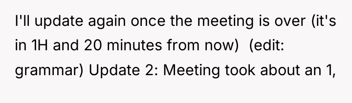 I'll update again once the meeting is over (it's in...