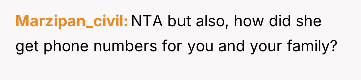 Marzipan_civil NTA but also, how did she get phone numbers...