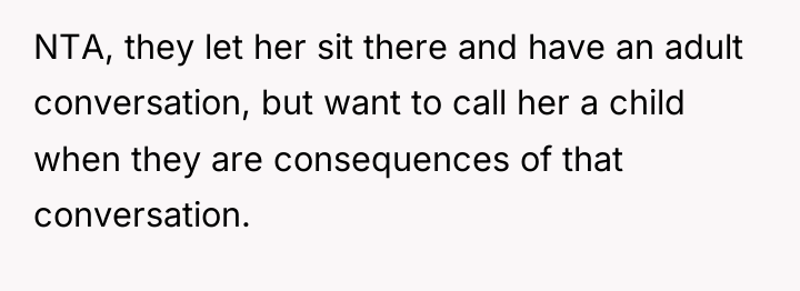 NTA, they let her sit there and have an adult...
