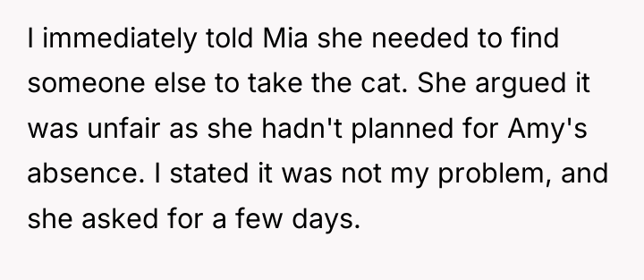 I immediately told Mia she needed to find someone else...