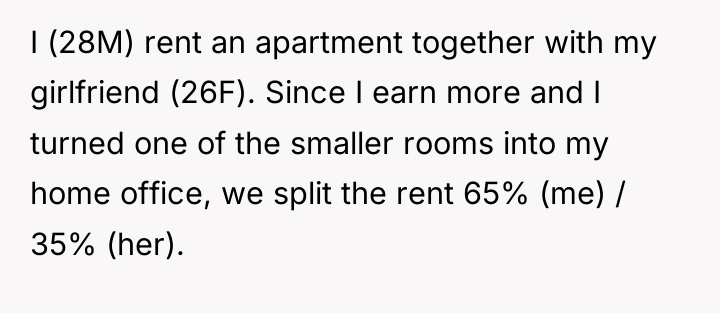 I (28M) rent an apartment together with my girlfriend (26F)....