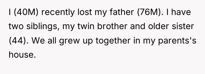 I (40M) recently lost my father (76M). I have two...