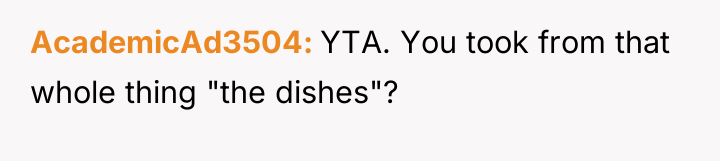 AcademicAd3504 YTA. You took from that whole thing "the dishes"?