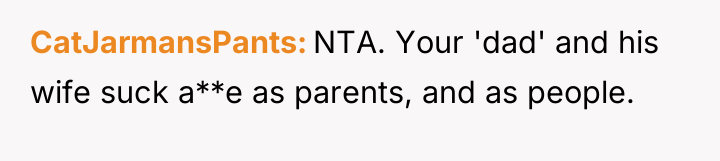 CatJarmansPants NTA. Your 'dad' and his wife suck a**e as...