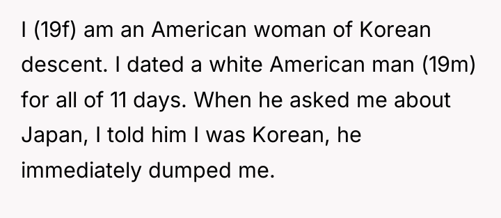 I (19f) am an American woman of Korean descent. I...