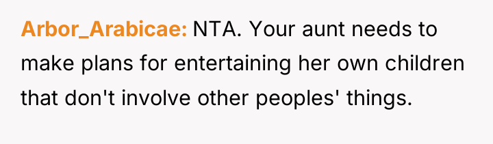 Arbor_Arabicae NTA. Your aunt needs to make plans for entertaining...